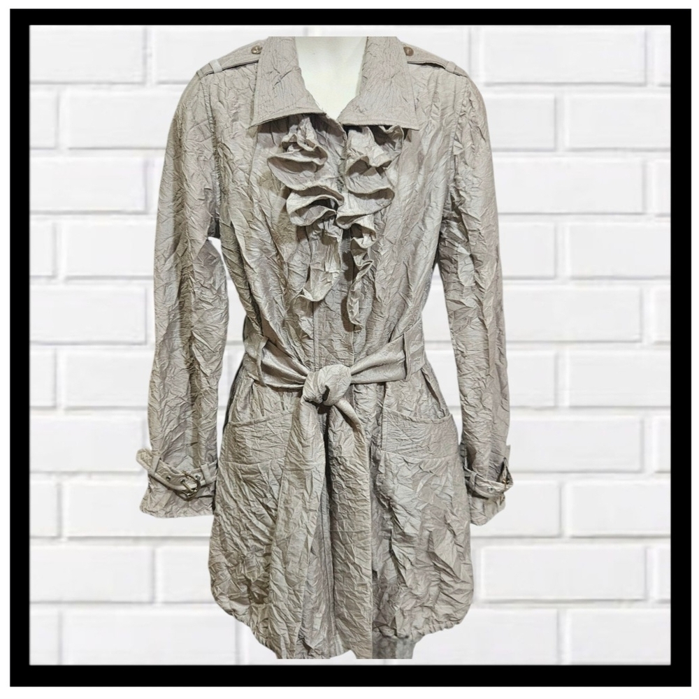 DUE PER DUE Womens Chic Beigh Ruffled Trench Coat